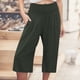 thumbnail image 2 of Pantalones capri casuales con cintura elástica y efecto lino para mujer - Pantalones deportivos de color liso con tejido crepé lavado para un uso diario cómodo, 2 of 5
