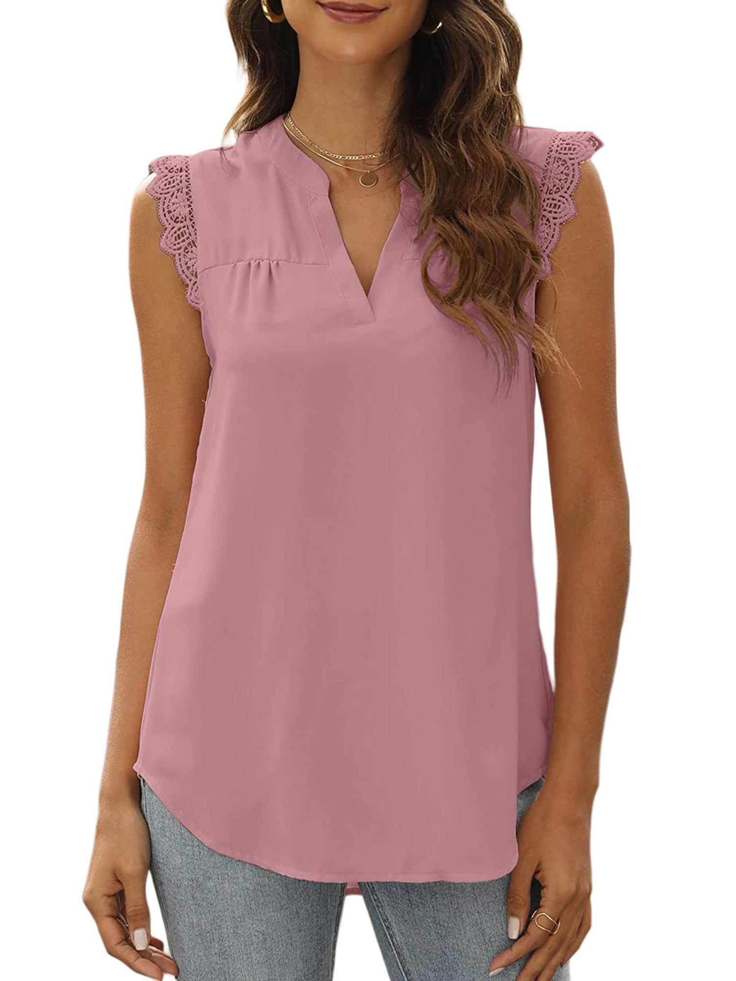 Women's Chiffon Lace Vest Tops Sleeveless Casual Tank Blouse Summer Tops T-Shirt