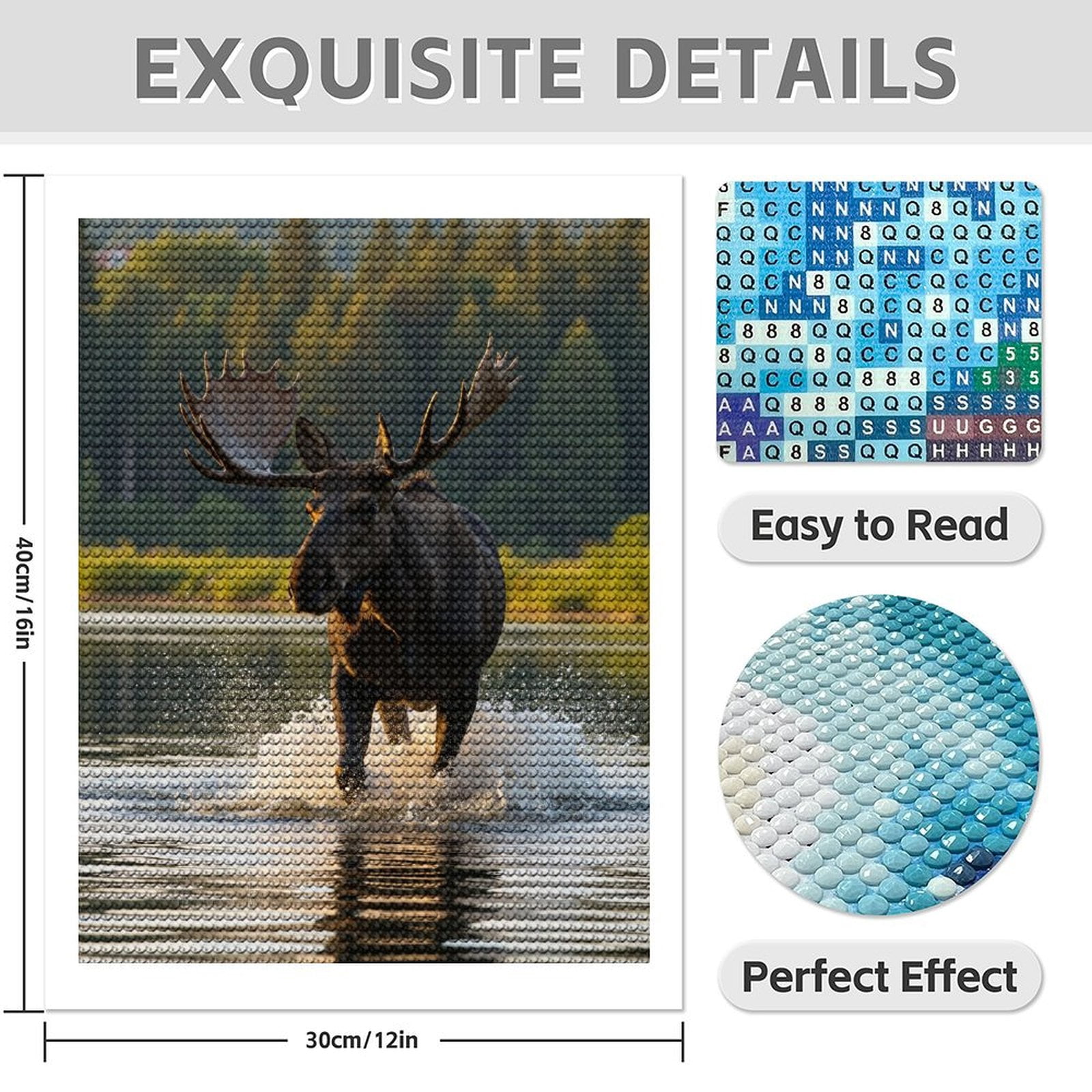 Diamond Art Kits for Adults - 5d Moose Splashes Forest Lake Serenity Diamond Painting for Adults, Diamond Art for Adults Beginners, Diamond Painting Kits for Adults for Home Wall Decor