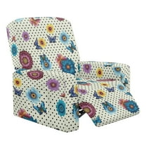 Renewold Butterfly Boho Floral Polka Dot Cover for Recliner Stretch Single Seat Couch Cover 4 Pieces Polyester Spandex Recliner Slipcover with Side Pocket for 1 Cushion Reclining Sofa