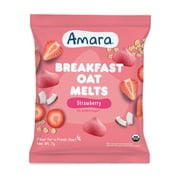 (12 pack) Amara Organic Breakfast Oat Melts Strawberry Baby Snack, No Added Sugar, Stage 2, 7g