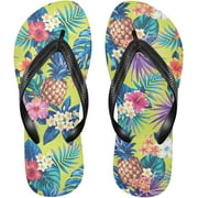 Bestwell Tropical Palm Pineapple Flip Flops Sandals for Women/Men, Soft Light Anti-Slip for Comfortable Walk, Suitable for House, Beach, Travel - XS