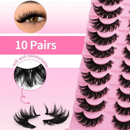 10 pairs of fluffy natural soft False Eyelashes lashes for 3D curling, lengthening, and thick, natural-looking false eyelashes.