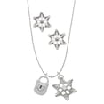 thumbnail image 1 of Delight Jewelry Silvertone Hammered Lock with Heart and Clear Crystals Silver tone Snowflake Charm Necklace and Stud Earrings, 1 of 4