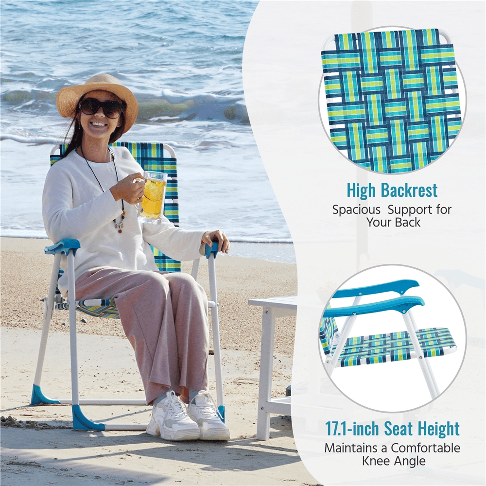 Renwick Patio Portable Webbed Folding Chairs for Garden and Poolside, Set of 2, Green