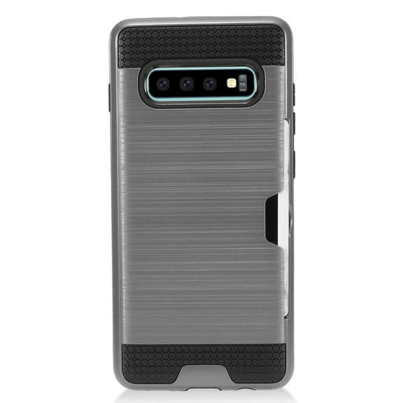 GSA Brushed Hybrid Case Credit Card Slot for Samsung Galaxy S10 (6.1")-Gray