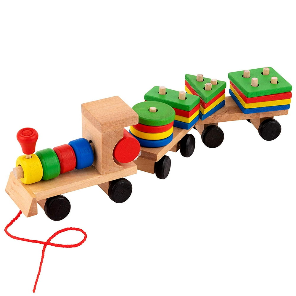 Toy To Enjoy Wooden Stacking Toy Train with Shape Sorter & Stacking ...