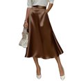 thumbnail image 2 of Women's Midi Skirts Silky Satin Flowy High Waist A Line Skirts Elegant Formal Work Business Flared Skirts, M, 2 of 5