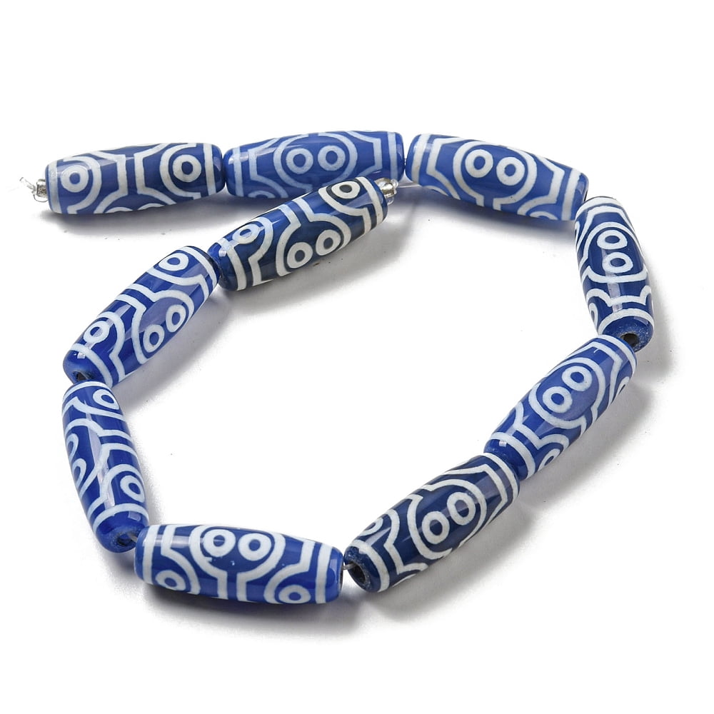 2strands Blue style dZi Beads Strands Dyed Agate Beads Strands Drum Shape Ring 29~30x10mm Hole: 1.4mm about 10pcs/strand 11.81 inch(30cm)