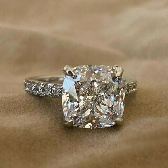 3Ct Cushion Cut Lab-Created Diamond Engagement Ring 14K White Gold Plated