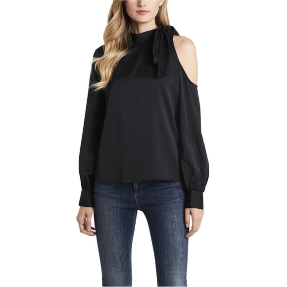 Vince Camuto Womens Solid Cold Shoulder Blouse, black, M