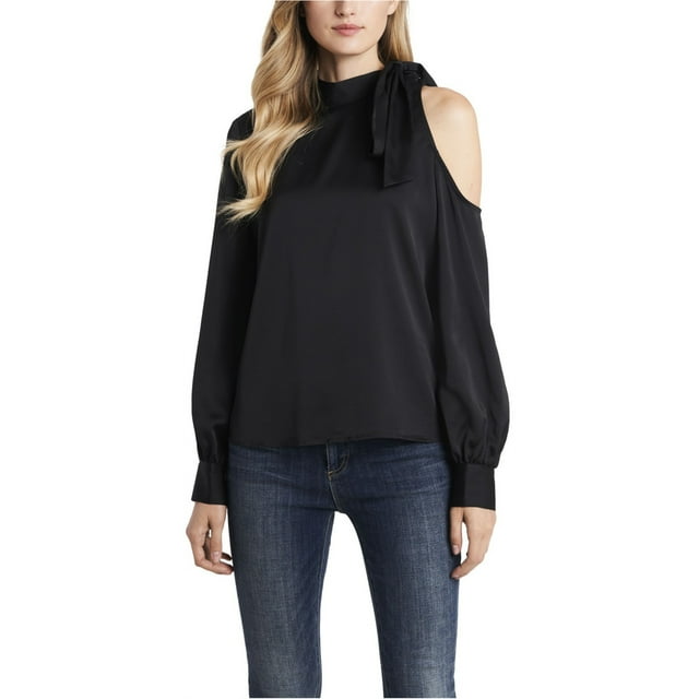 Vince Camuto Womens Solid Cold Shoulder Blouse, black, M
