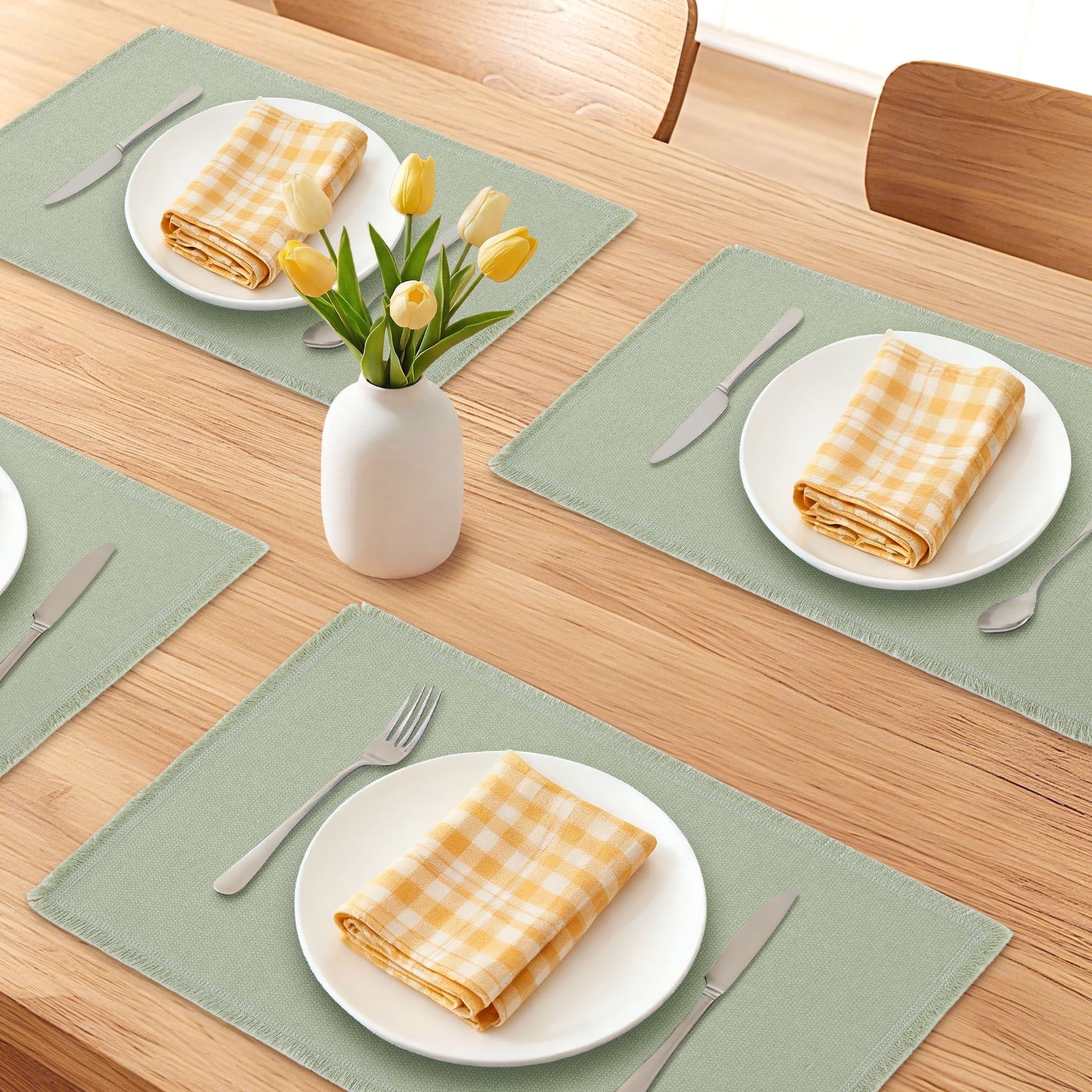 Unique Bargains Farmhouse Placemats 4pcs Cotton Linen Green 17.7"x13"