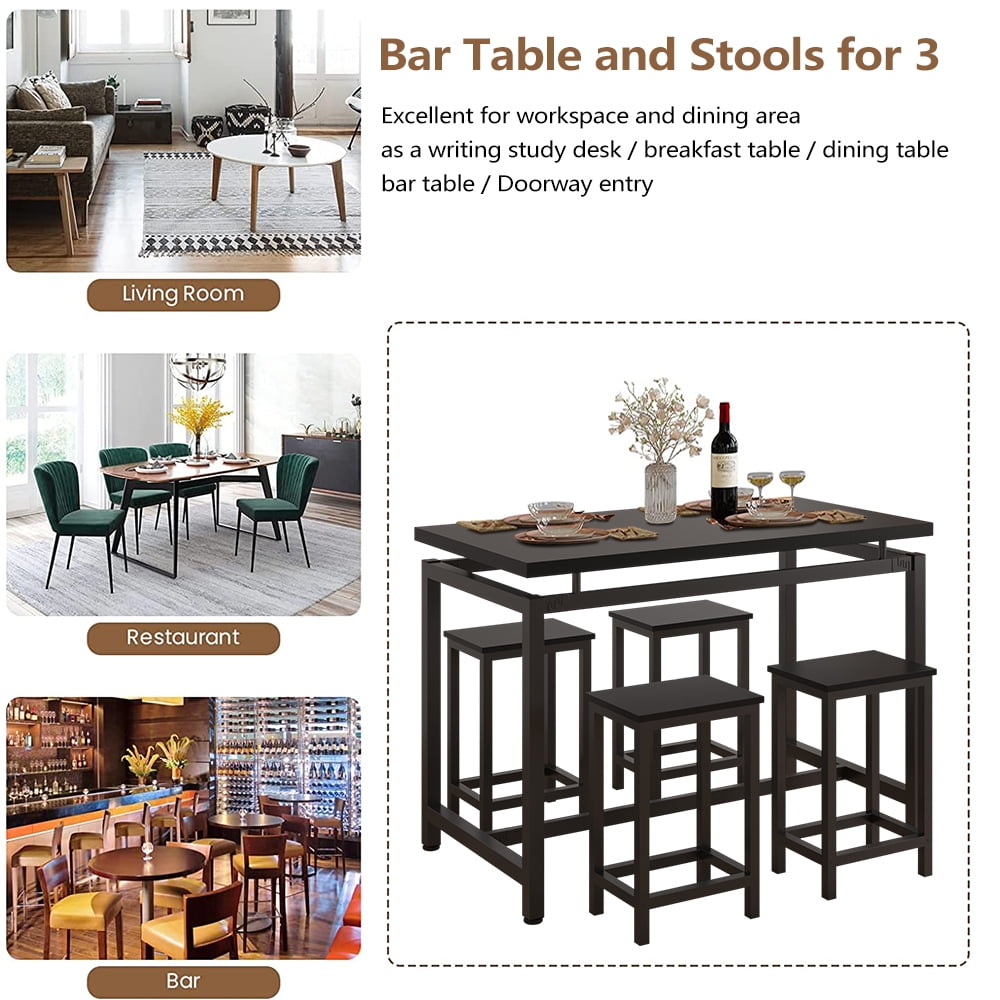 5 Piece Bar Table Set, Kitchen Counter Height Table with 4 Stools, Space  Saving Pub Table Set for 4 Person with Metal Frame, Wood Dining Table &  Chair 