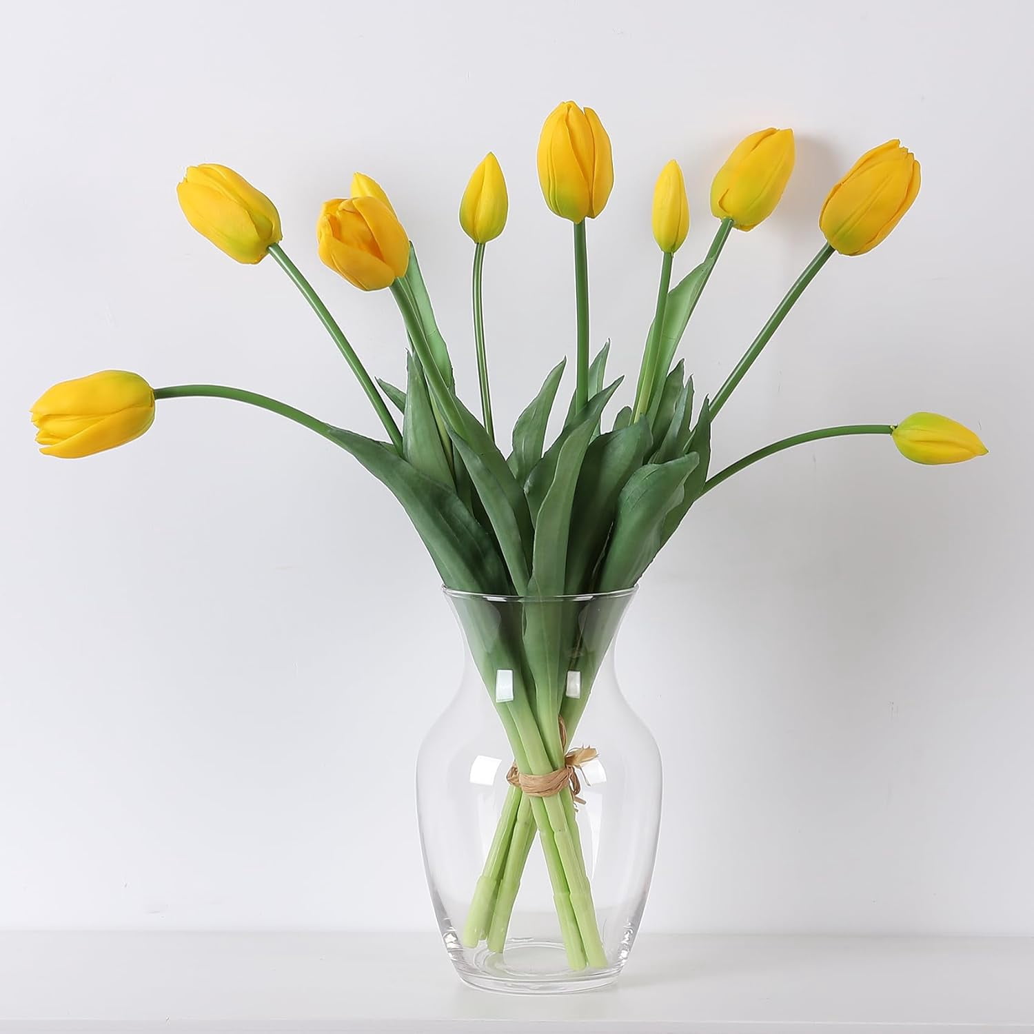 18.5'' Artificial Tulip Flowers 10 PCS Faux Real Touch Latex Bouquet Tulips for Home Table Arrangements Gift Office Wedding Party Birthday Garden Restaurant Decoration (Yellow)
