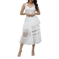 thumbnail image 4 of Liacowi Women's White Midi Skirts High Waist Ruffles Mesh Skirts Party Tulle Tutu A-line Skirts, 4 of 9