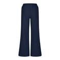 thumbnail image 4 of Patlollav Bohemian Beach Pants for Women Solid Color Linen Wide-Legged Pants Drawstring Loose Elastic Waist Pants, 4 of 6