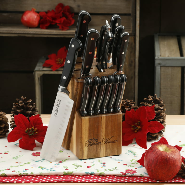 The Pioneer Woman Frontier Collection 14-Piece Cutlery Set with Wood Block,  Black 
