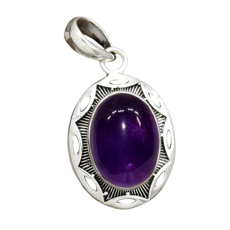 Solid 925 Sterling Silver Pendant For Men Women, Amethyst Oval Gemstone Handcrafted Pendant For Mother's Day Gift