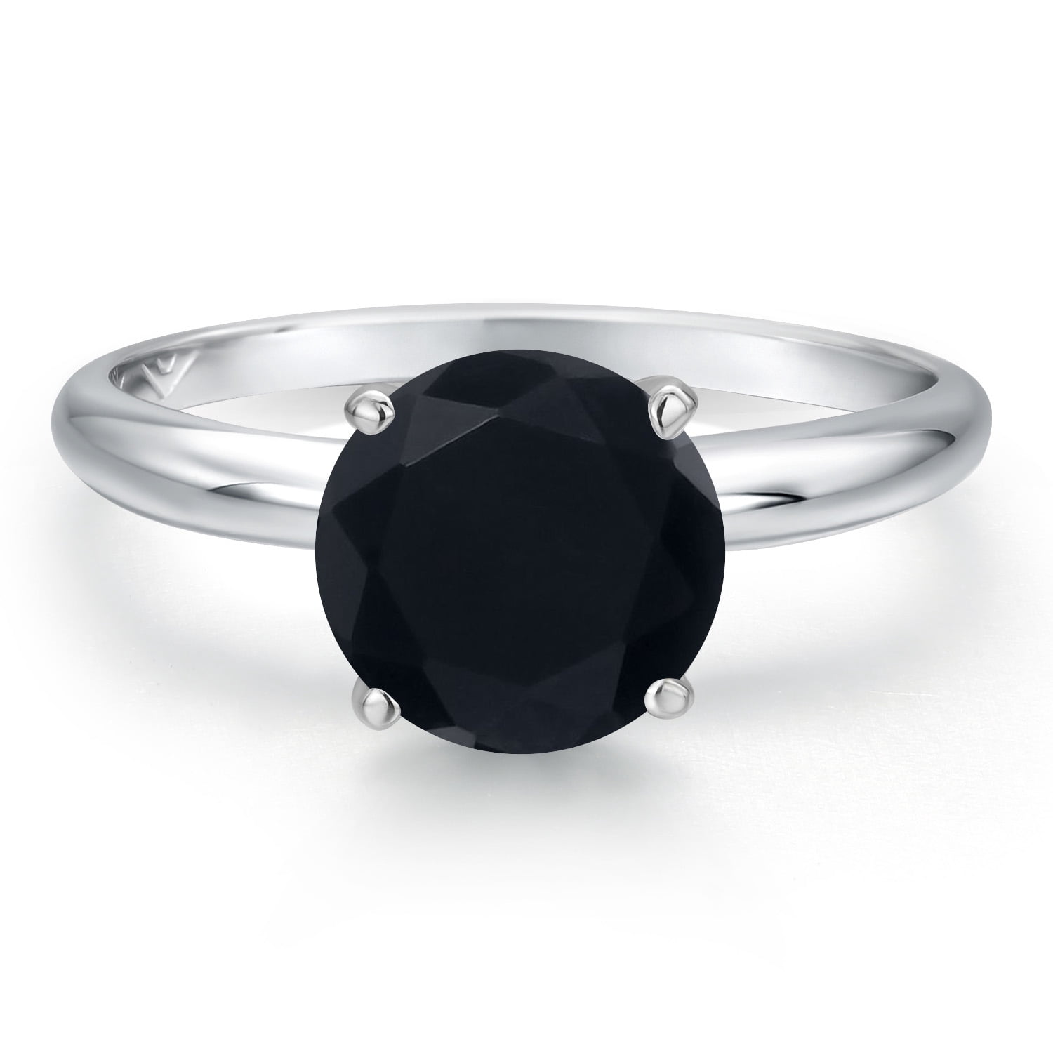Gem Stone King 14K White Gold Black Onyx Solitaire Engagement Ring for Women | 1.65 Cttw | Round 8MM | Gemstone December Birthstone | Size 5