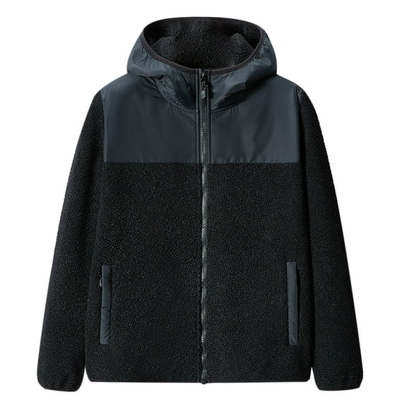 Women's Fall Winter Sherpa Fleece Jacket Casual Fuzzy Coat with Pockets Black XL