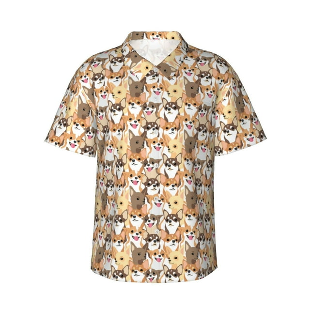 Balery Cute Puppy Camisas hawaianas de manga corta para hombre, camisas playeras de corte holgado, camisas de vacaciones con botones,3X-Large