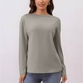 thumbnail image 4 of SnZhen Long Sleeve Tops for Women Fall/Winter Women's Casual Solid Color Round Neck Loose Lightweight T-shirts Khaki M, 4 of 5