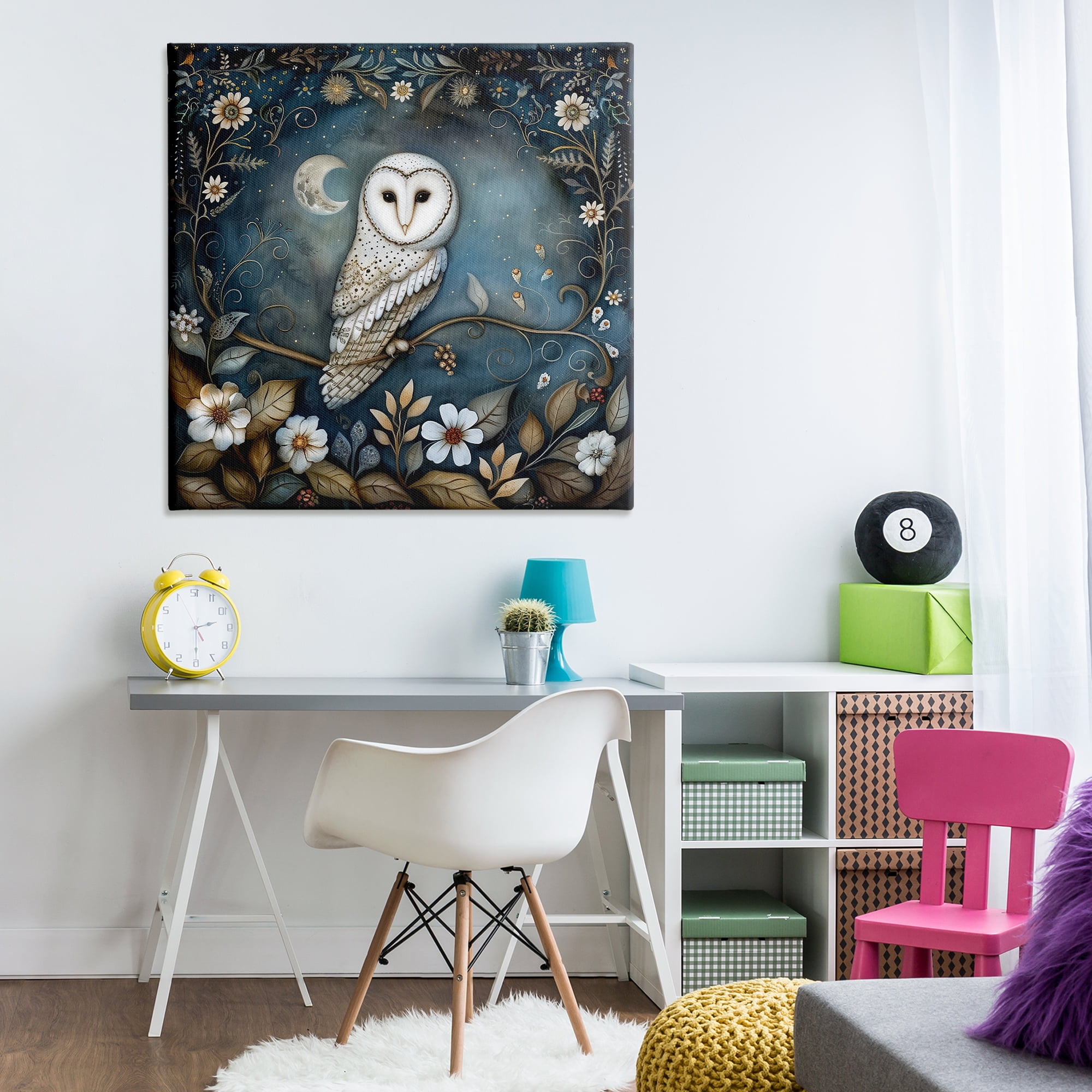 Stupell Industries White Owl Forest Scene Animals Painting Wrapped Canvas Art Print Wall Art, 36 x 36