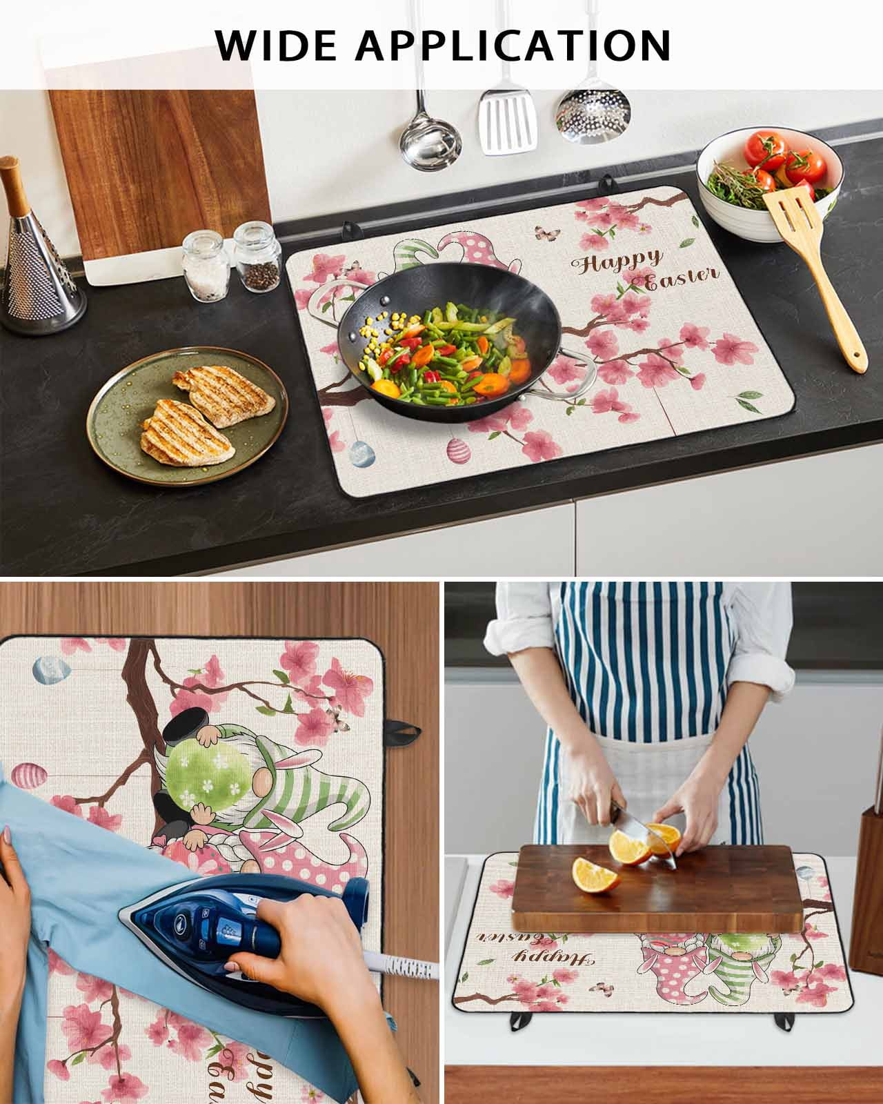 Large Induction Cooktop Protector Mat Easter Stove Top Covers for Electric Stove, Country Spring Gnomes Flowers Colorful Eggs Retro Decorative Stove Burner Cover Mats, Glass Top Stove Cover
