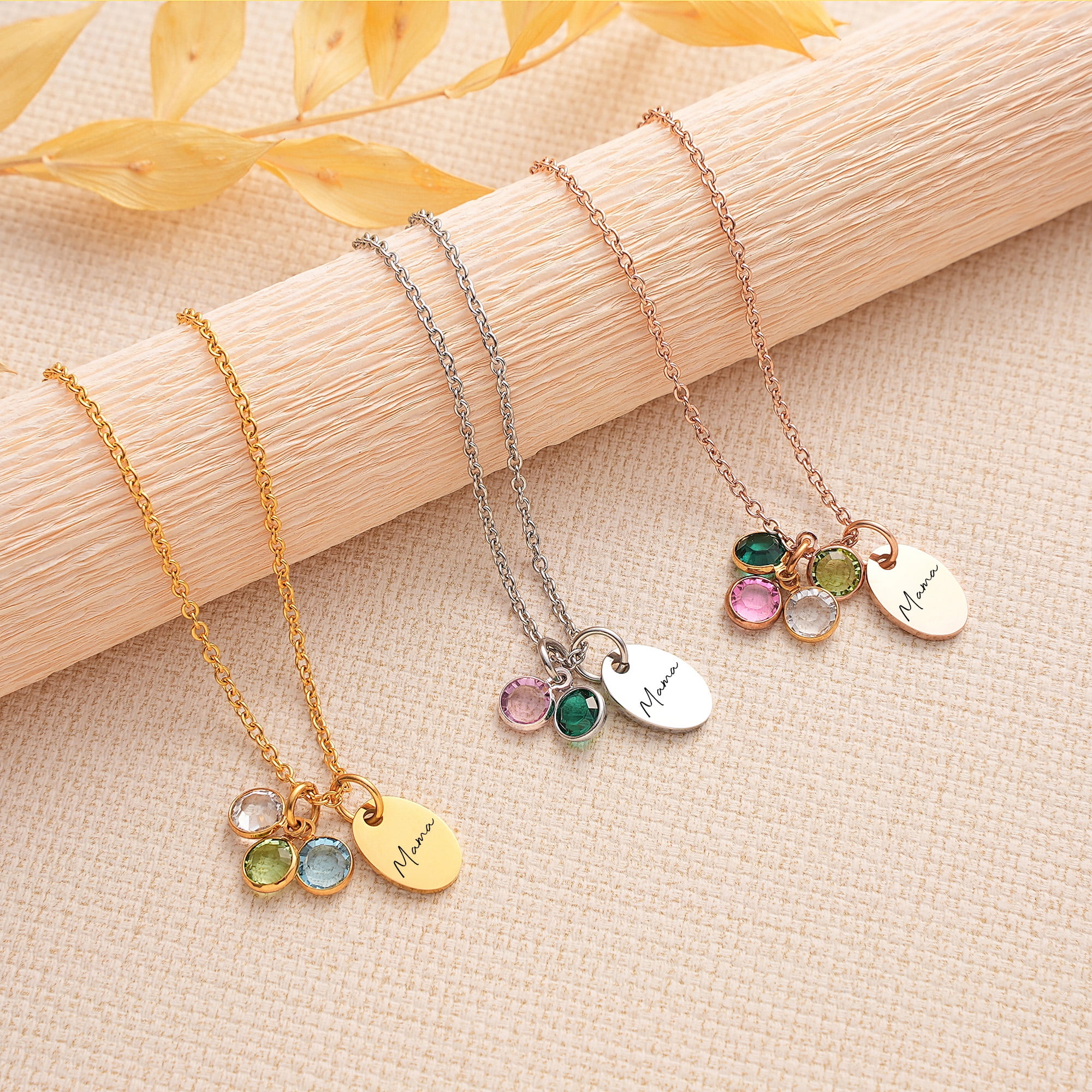 Mama Family Necklace Personalized With Kids Birth Month Birthstones - Mom Necklace Mother Child Gemstones - Mommy Gifts from Kids - Custom Mama Jewelry with Birth Stone Charms - Mother's Day Gifts