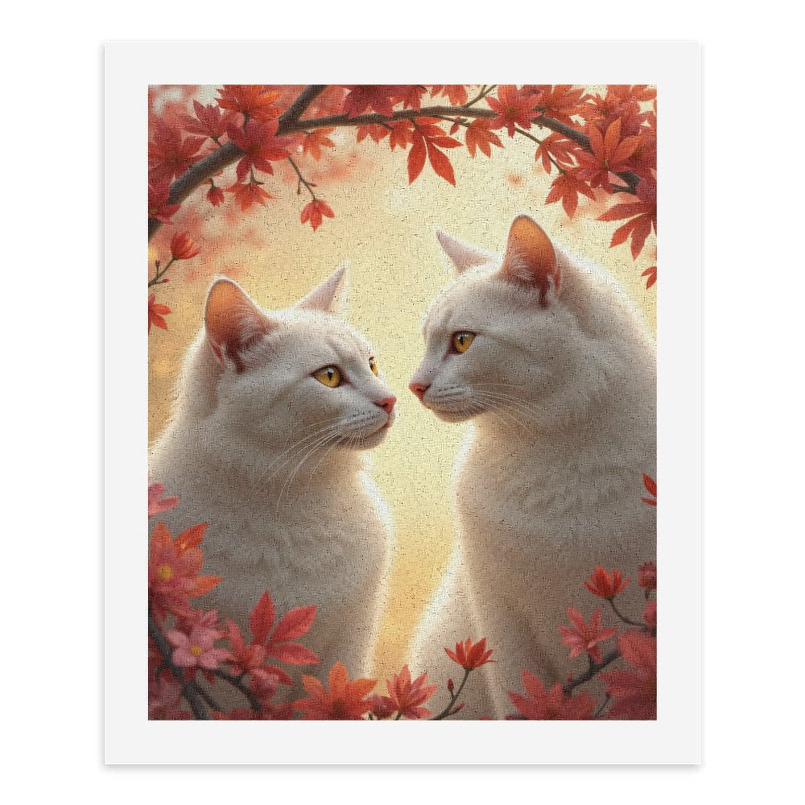 Paint By Numbers Kit for Adults Beginner - DIY White Cats Autumn Leaves Scene Canvas Painting Kits for Adults, Frameless Paint By Number for Adults for Home Wall Decor 16x20 Inch