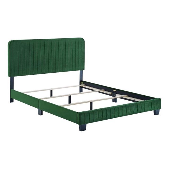 Pemberly Row Channel Tufted Performance Velvet Full Bed in Emerald Green