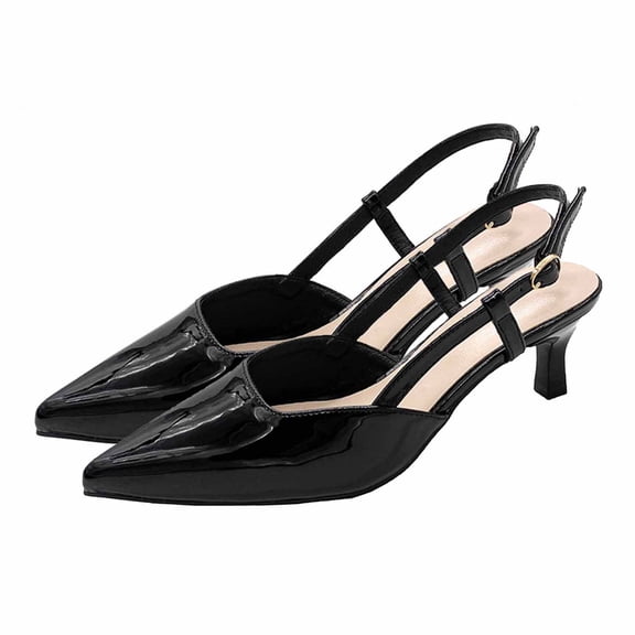 Slingback Heels for Women Closed Pointed Toe Stiletto Low Heel Pumps Slip On Shoes Strappy Pumps Ankle Strap Solid Color Casual Dress Shoes