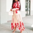 thumbnail image 3 of AURA Plus Size Printed Lapel A Line Midi Dress Long Sleeve High Waist Summer 2024 African Style Dress with Belt, 3 of 8