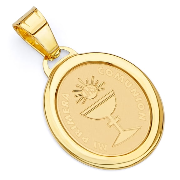 Wellingsale 14K Yellow Gold Polished Religious Communion "Mi Primera Comunion" Charm Pendant
