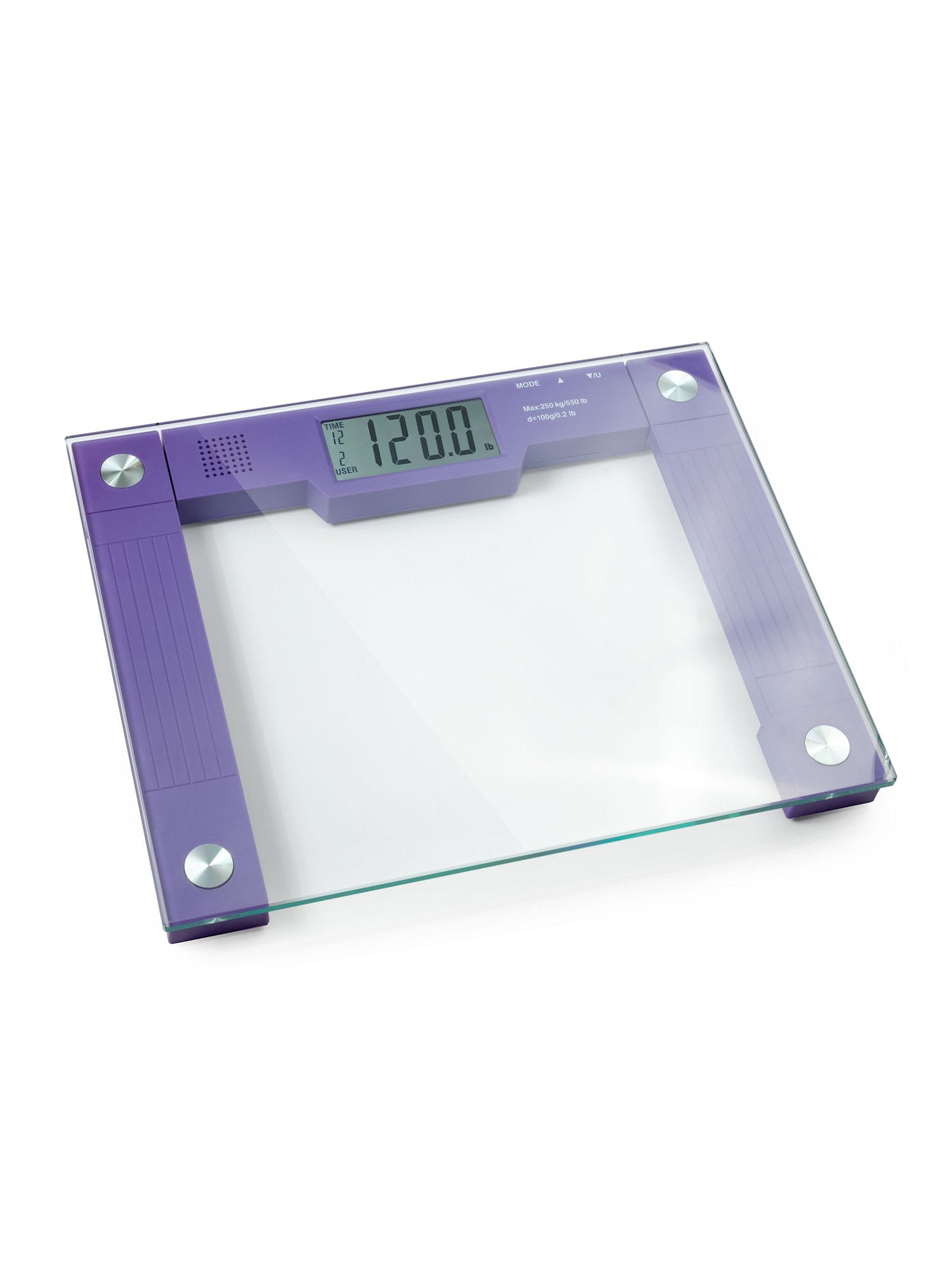 True42 Tone 550- 550lbs Capacity Tempered Glass XX-Large Talking Bathroom Scale (with Removable Anti-Slip Mat)
