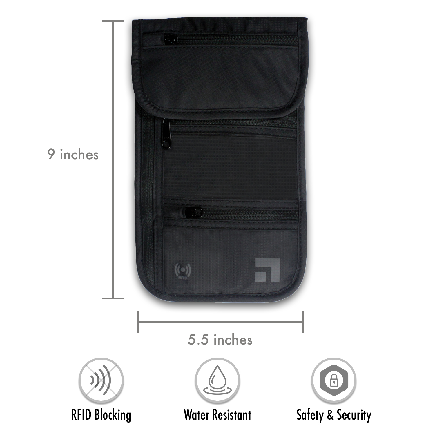 Slate Travel Neck Wallet - RFID Blocking Passport Holder - Waterproof Traveling Pouch - Includes 2 Different Sized Straps … - image 2 of 5
