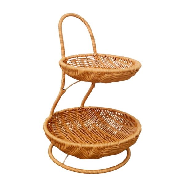 Cesta de frutas tejida a mano, cesta de almacenamiento de alimentos, decoración, cesta de comidas sencilla Dos capas