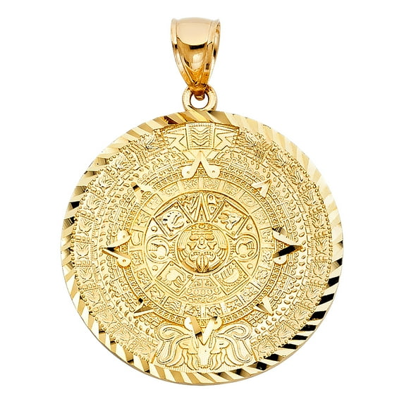FB Jewels 14K Yellow Gold Calendario Azteca Pendant 40mm X 40mm