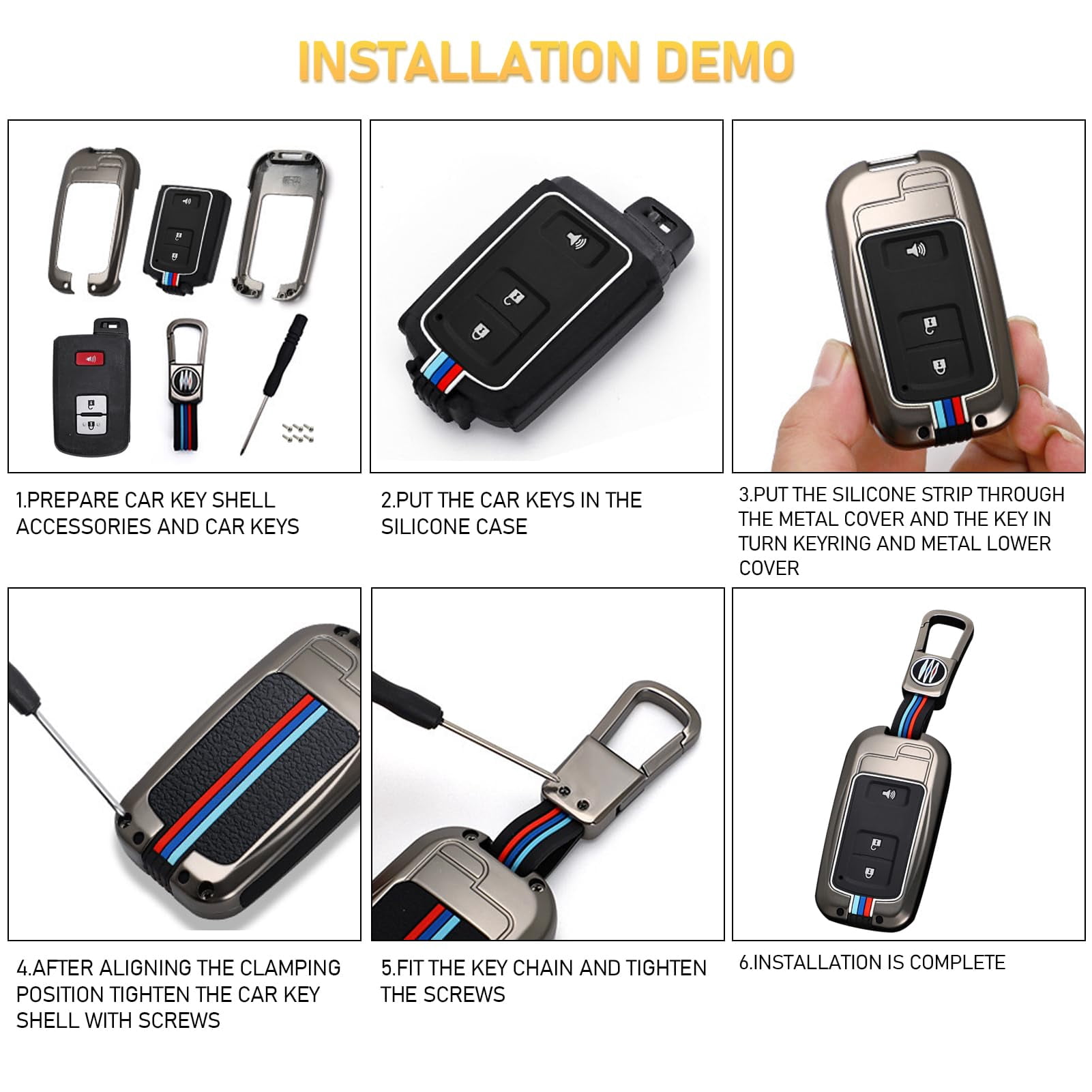 Compatible with Toyota Tacoma Key Fob Cover 2016-2023,2016 2017 2018 2019 2020 2021 2022 2023 Tacoma Key Fob Case Shell,Metal Shell & Soft Silicone Protection 3 Buttons