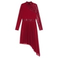 thumbnail image 5 of Doomiva Women's Sparkly Sequin Lyrical Dance Dress Long Sleeve Tulle Skirt Leotard Contemporary Dancewear Burgundy XL, 5 of 7