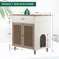 thumbnail image 5 of Faceket Cat Litter Box Enclosure Furniture, 31.6" x 21.5" x 34.5"h, Hidden Indoor 2-in-1 Wooden Cabinet with Scratching Board Doors and Drawer, White, 5 of 8
