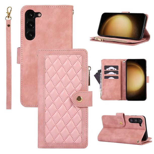KAIYANG Funda de teléfono con cremallera y billetera para Samsung Galaxy S23+, con múltiples ranuras para tarjetas, estilo C, con diseño de rombos, de cuero sintético, para Samsung Galaxy S23+, color