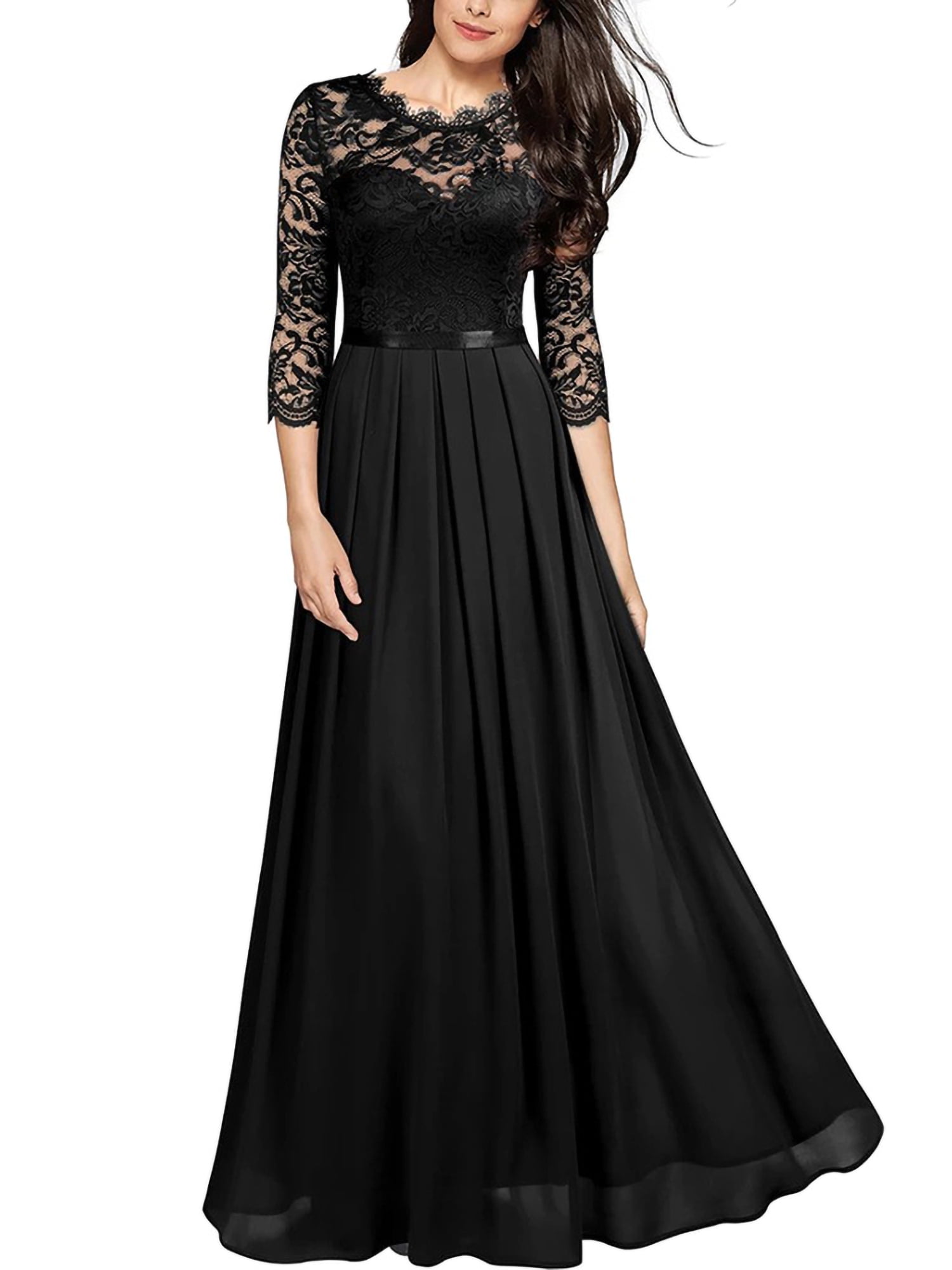 Womens Bridesmaid Lace Chiffon Long Dress Ladies Evening Party Formal Prom Gown 