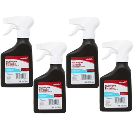 Leader Hydrogen Peroxide First Aid Antiseptic Topical Solution USP, 3% Spray Bottle 8 fl oz - 4 Pack