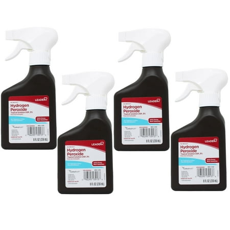 Leader Hydrogen Peroxide First Aid Antiseptic Topical Solution USP, 3% Spray Bottle 8 fl oz - 4 Pack
