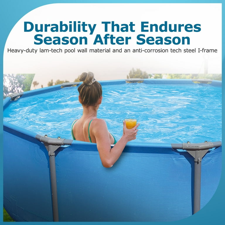 Avenli Easy Assembly Large Metal Frame Round Swimming Pool, 12 Avenli Easy Assembly Large Metal Frame Round Swimming Pool, 12