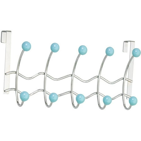 Elegant Home Fashions 5-Hook Over-the-Door Storage Unit, Teal Porcelain Ball/Chrome