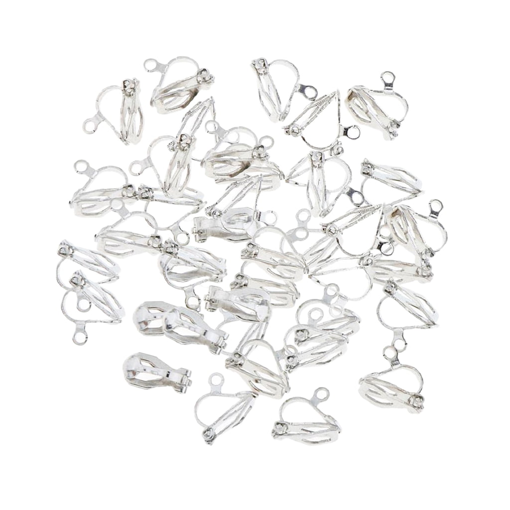 White Silver Brass Clip on Converted Earring Loop Finding Jewelry Making 50x 