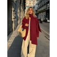 thumbnail image 3 of Abrigo de lana con cuello en V para mujer, chaqueta elegante de manga larga con bolsillo, color rojo vino, ropa de calle, novedad de otoño, 3 of 5